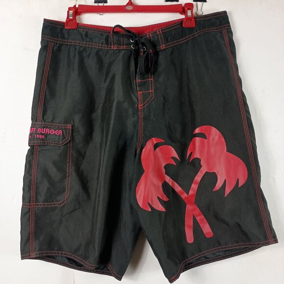 In-N-Out Burger Boardshorts Mens L 35 Black Graphic Swim Trunks Surf Skater - Picture 2 of 8